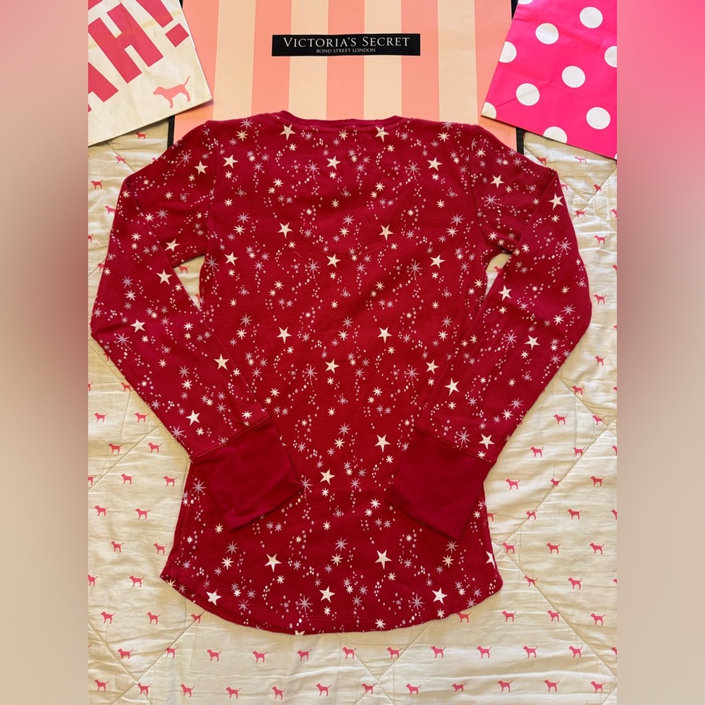 VICTORIA’S SECRET VINTAGE Y2K THERMAL PJ PAJAMA SET HENLEY RED STARS RARE NWT M - Picture 7 of 11